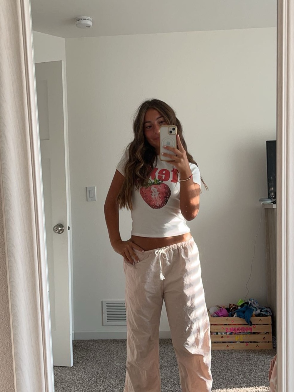 White Strawberry Edikted Graphic Crop Tee